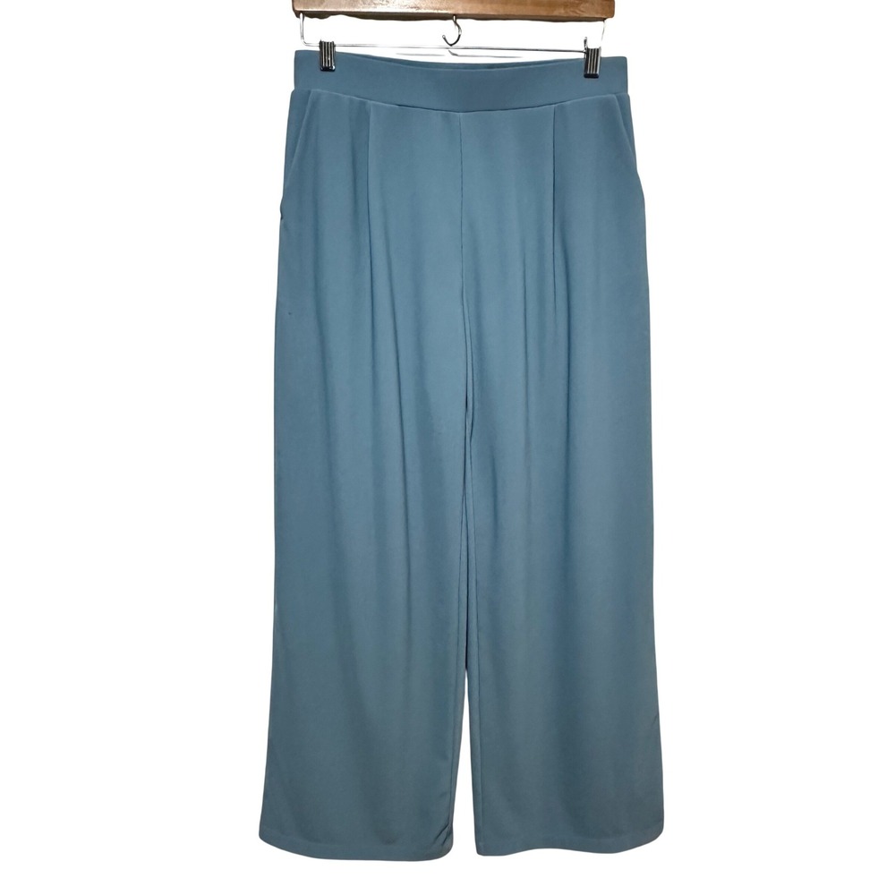 Halara Wide Leg Pants Women Large Blue Pleated High Waist Casual Flowy Trousers